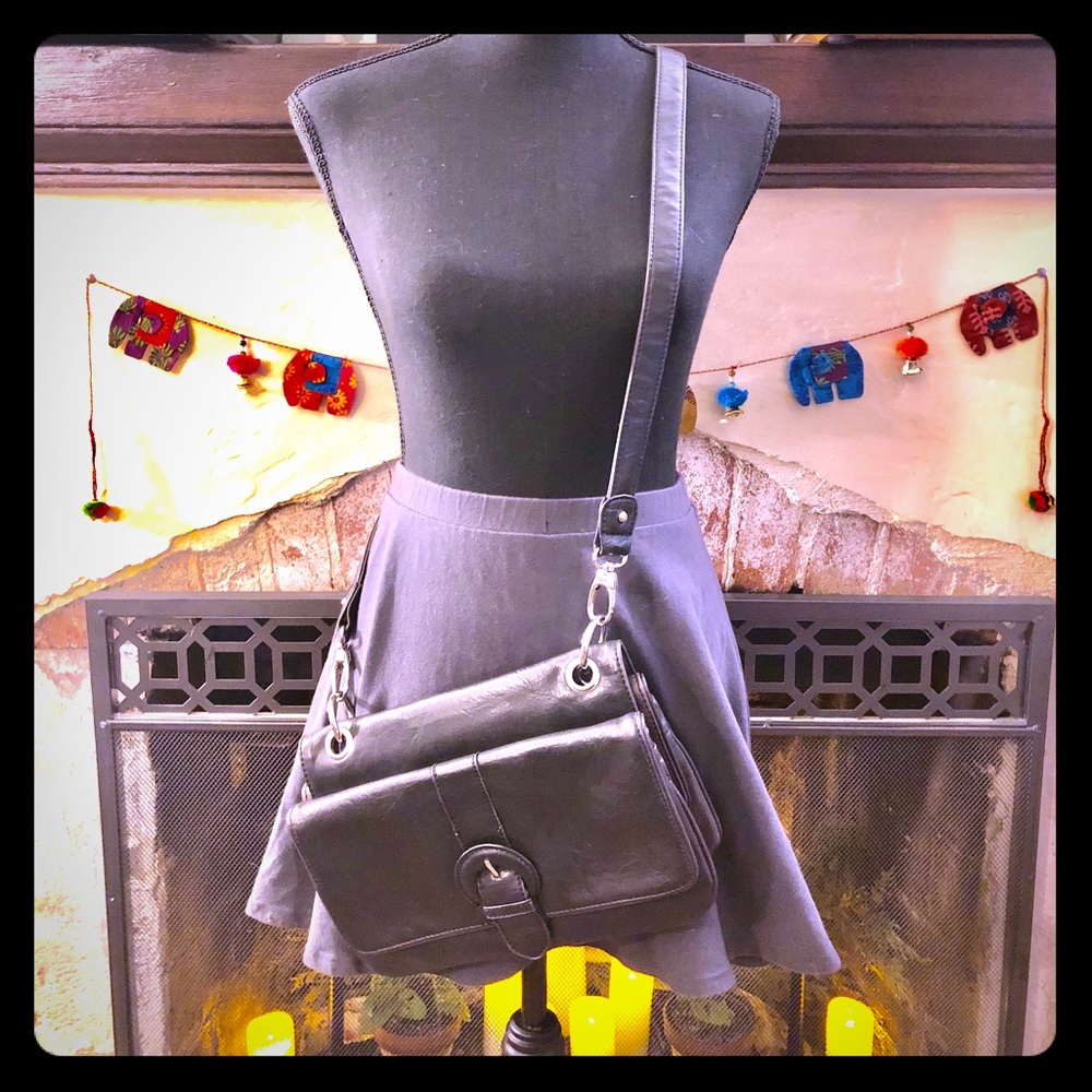 Black and Brown Faux Leather Reversible Crossbody